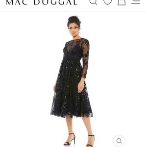 Mac Duggal Black Sequin Long Sleeve Dress NWT